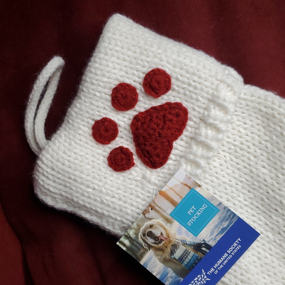 Soft‎ Knit Christmas Stocking with Red Paw Print